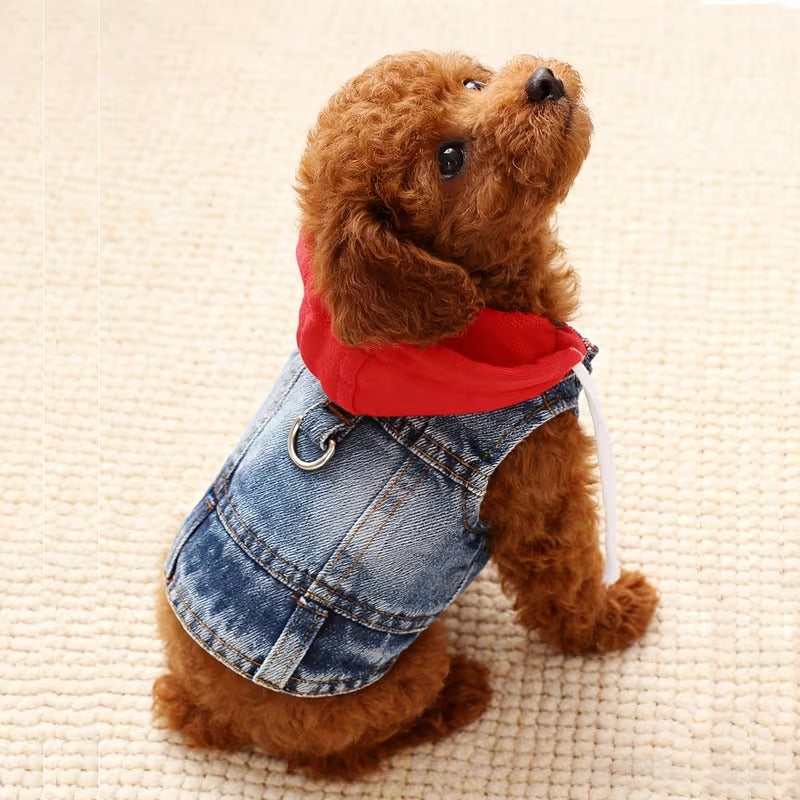 Faux-Denim Pet Hoodie Vest