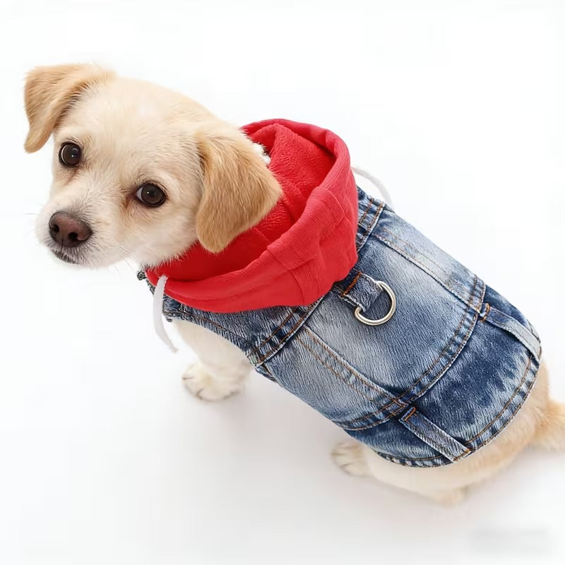 Faux-Denim Pet Hoodie Vest