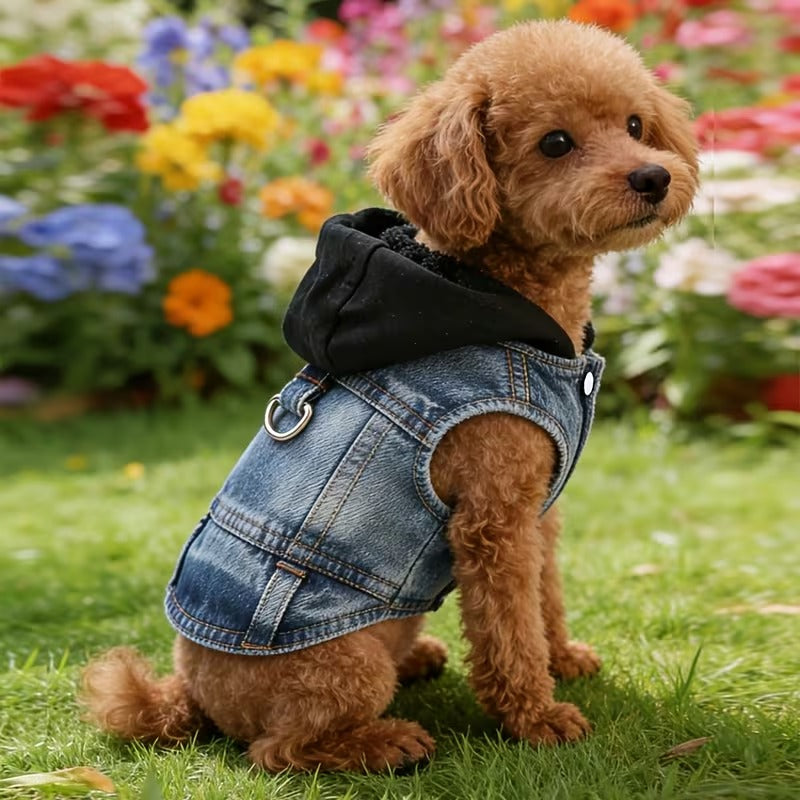 Faux-Denim Pet Hoodie Vest