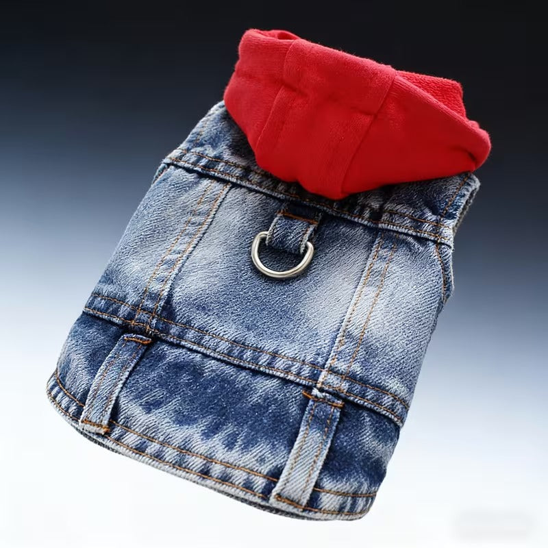 Faux-Denim Pet Hoodie Vest