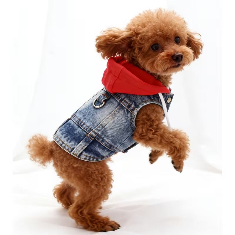 Faux-Denim Pet Hoodie Vest