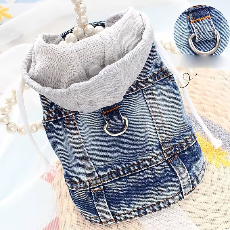 Faux-Denim Pet Hoodie Vest