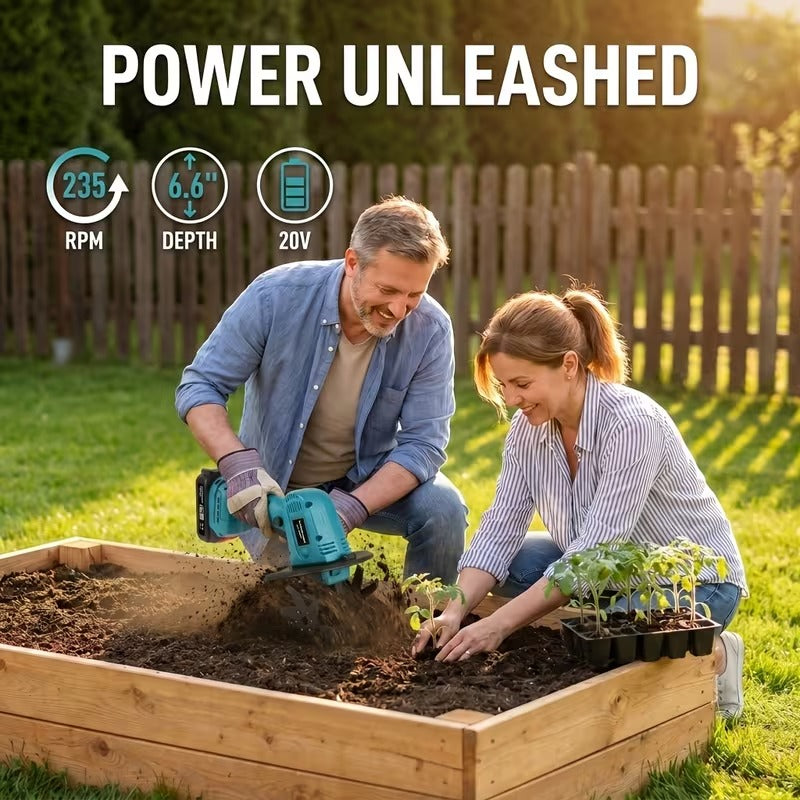 Powerful 20V Cordless Garden Tiller