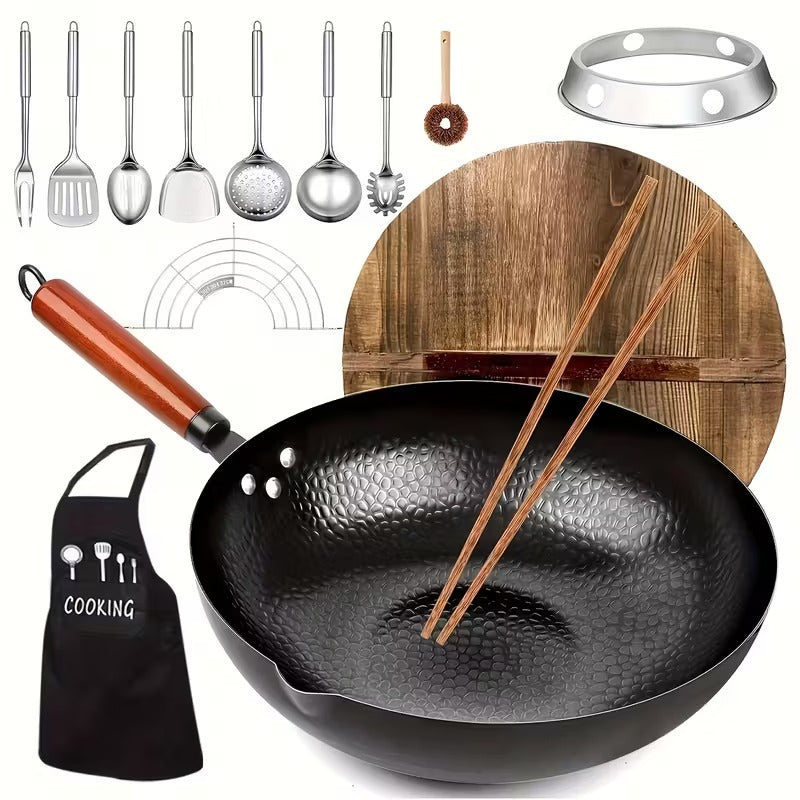 Pro-Grade Cast Iron Wok Set