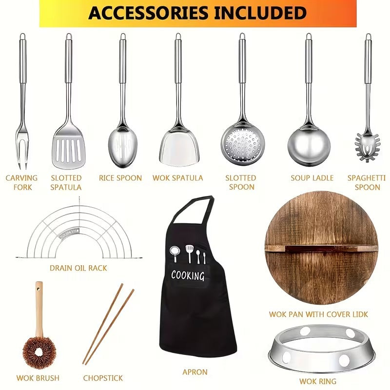Pro-Grade Cast Iron Wok Set