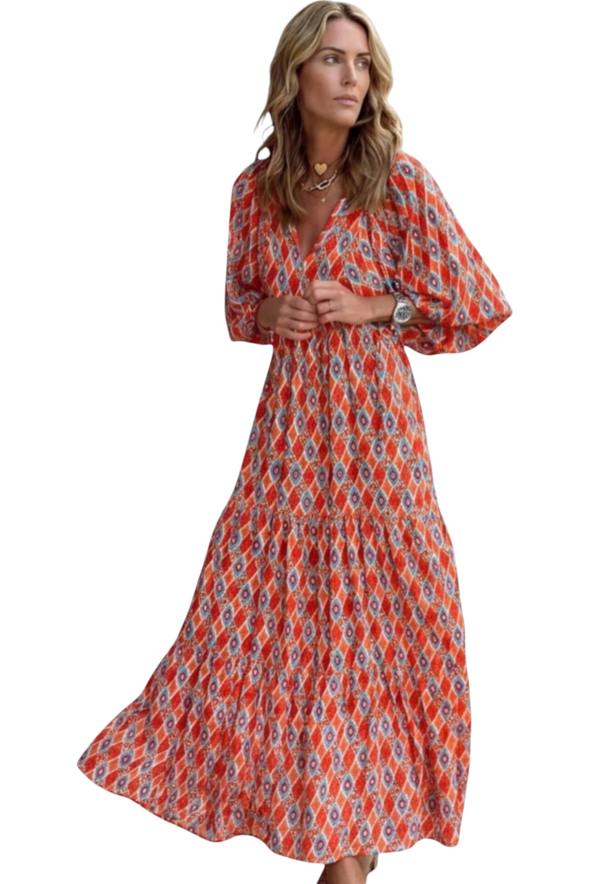 Rumef | Floral Boho Puff Sleeve Maxi Dress for Women