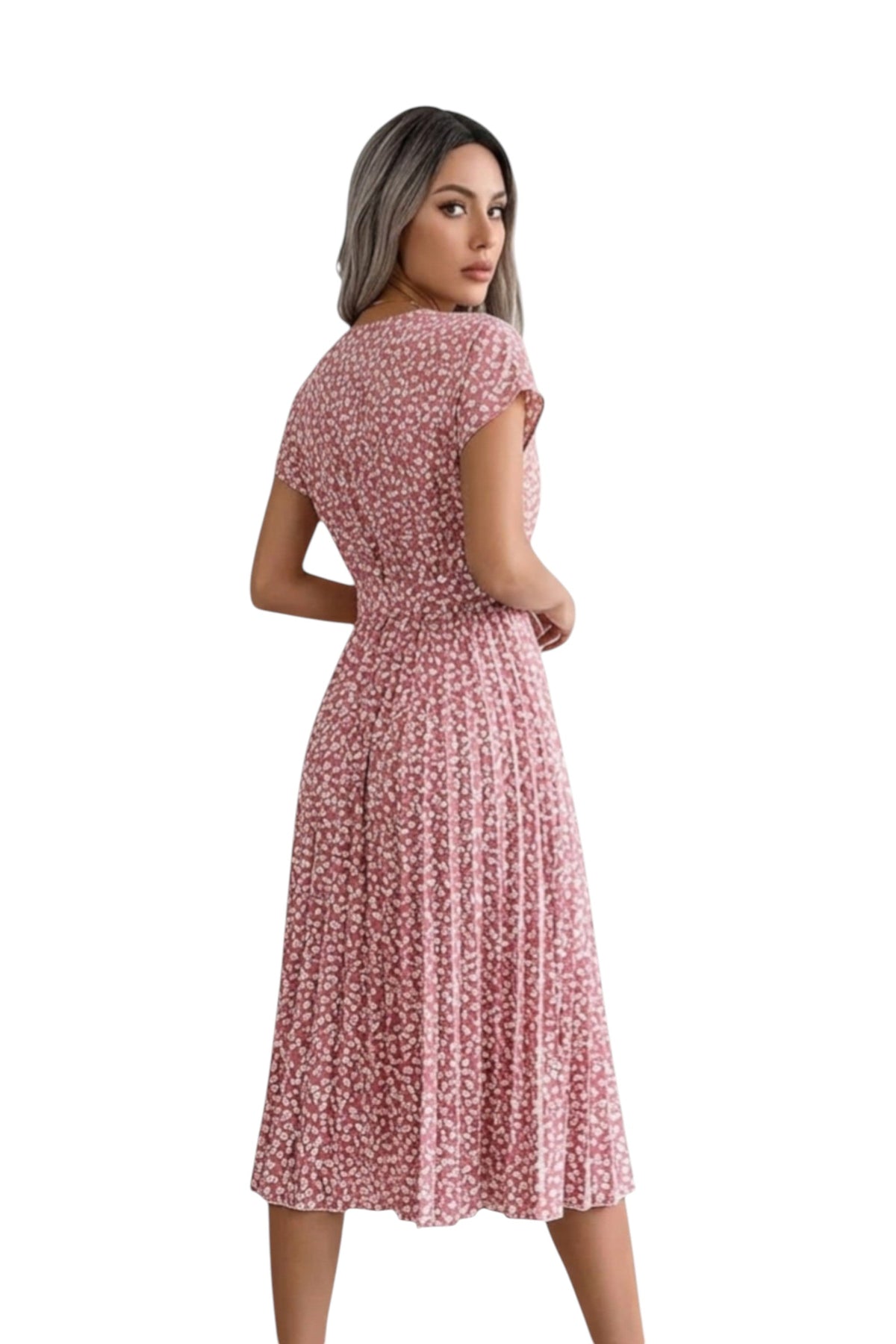 Rumef | Floral Pleated A-Line Dress for Women