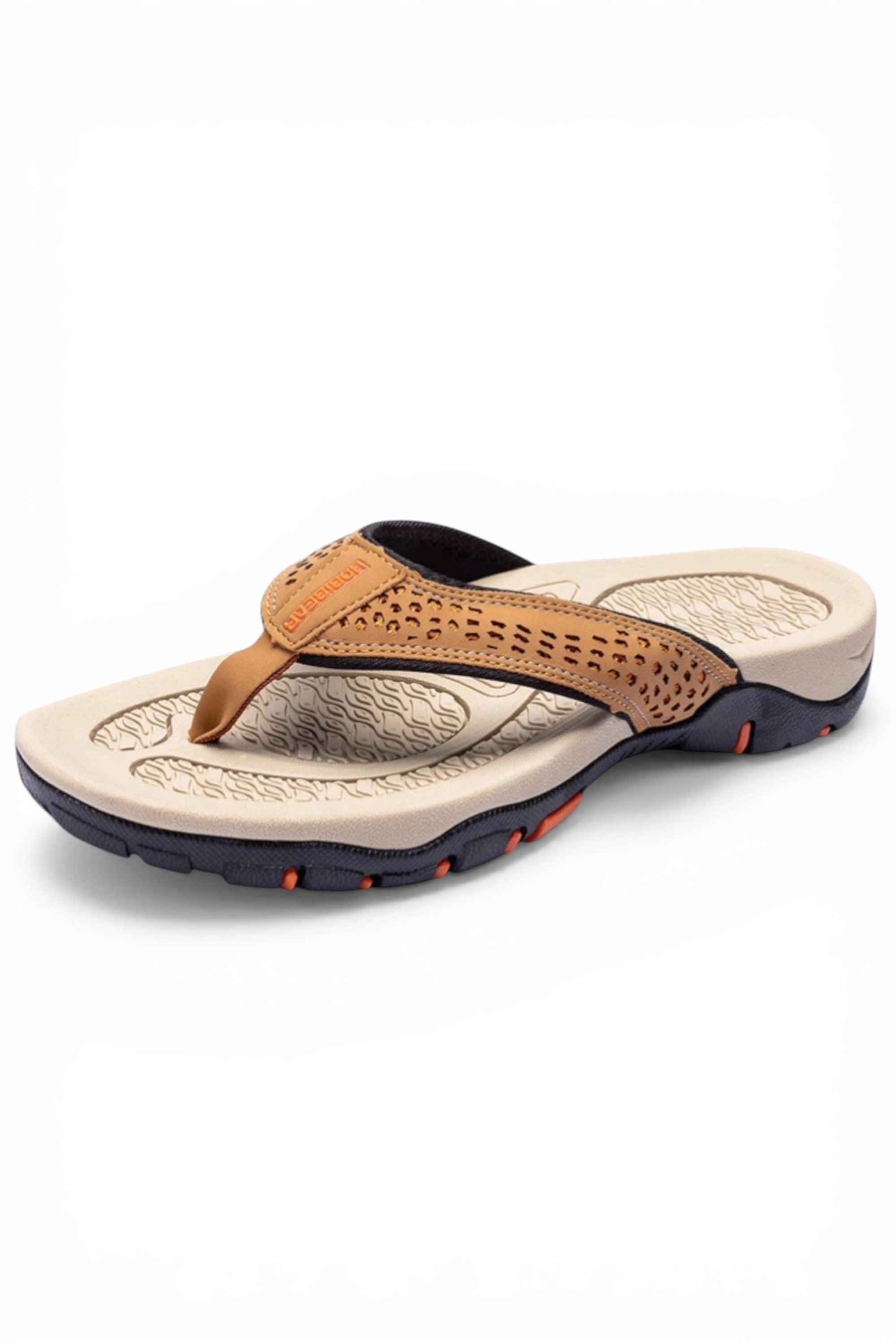 Brown and beige sandal on a white background