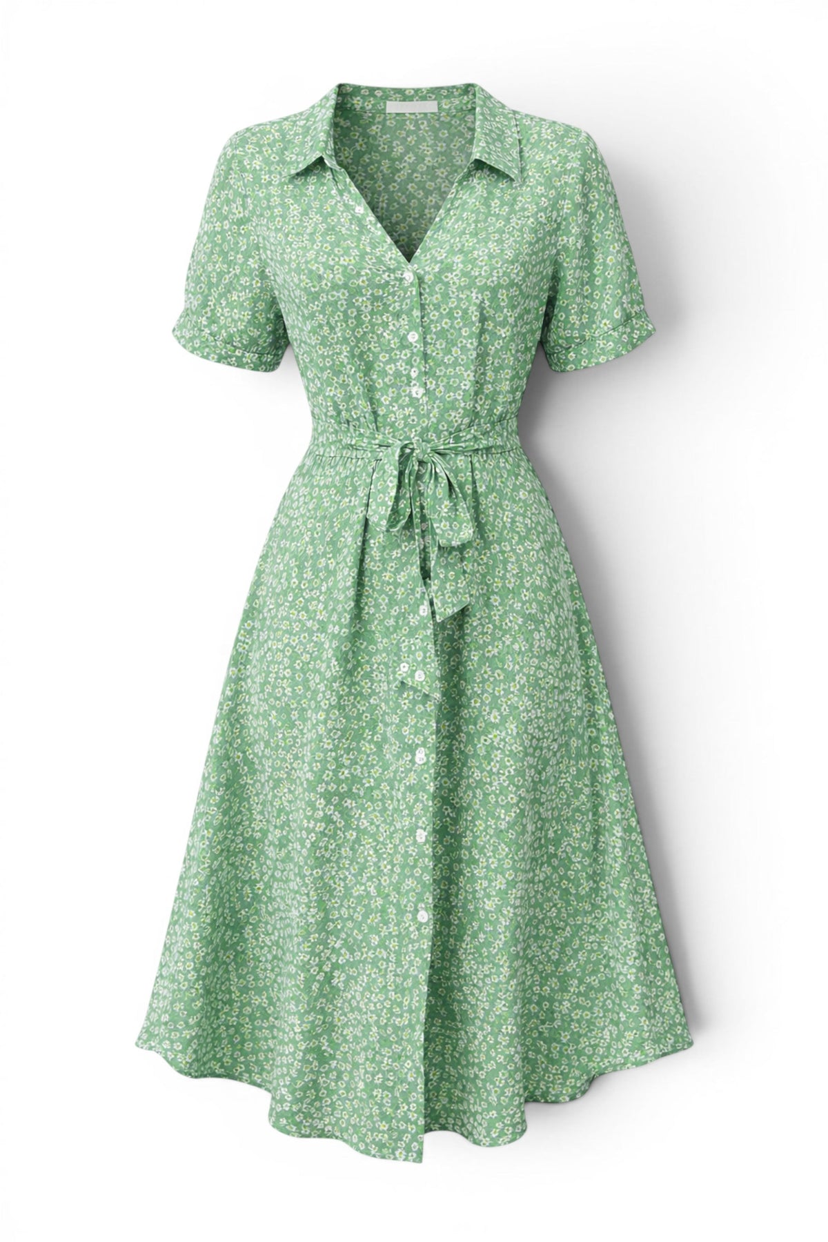 Green floral dress on a white background