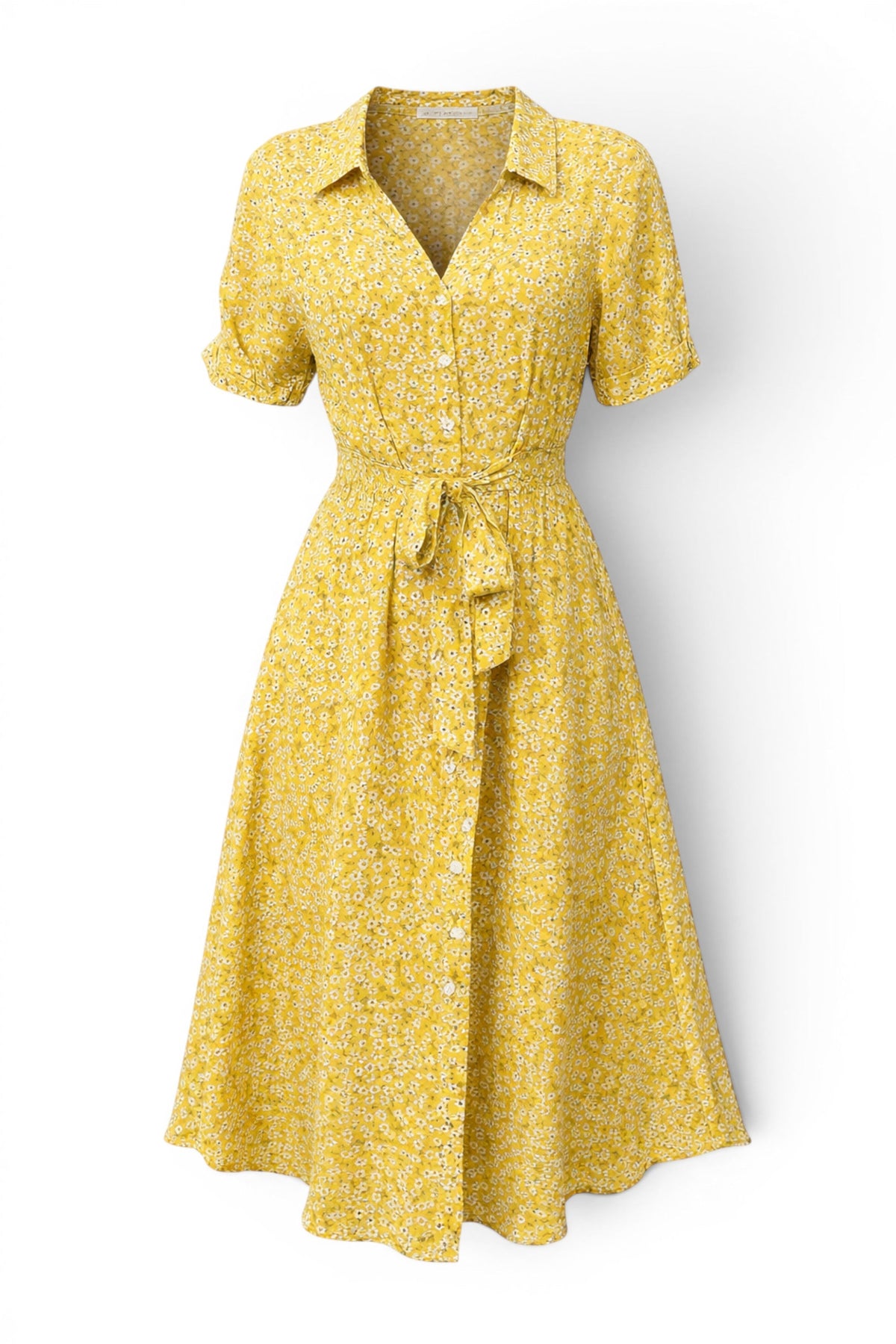 Yellow floral dress on a white background