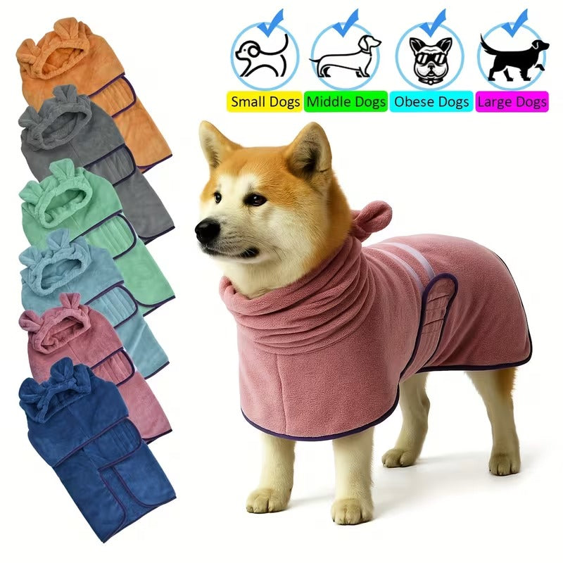 Ultra-Absorbent Hooded Dog Bathrobe