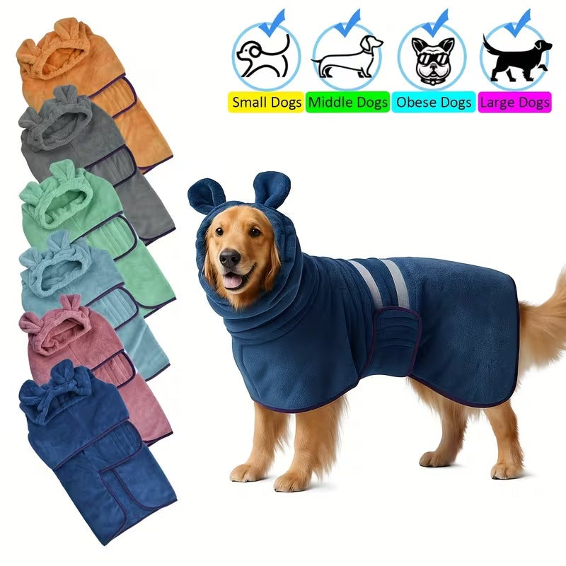 Ultra-Absorbent Hooded Dog Bathrobe